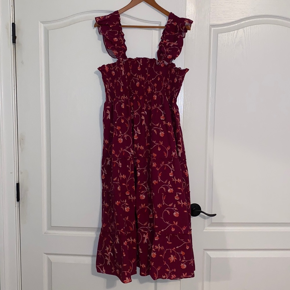 Hill House Home Burgundy Botanical Poplin Nap Dress